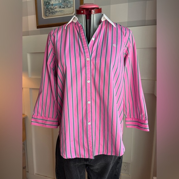 Ralph Lauren Pink and Blue Striped Button-Down Shirt Size Medium - Picture 1 of 7